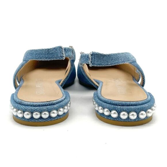 Stuart Weitzman Denim Pearl Slingback Flats Size 6 Silver Cap Toe Made in Spain - Picture 6 of 15